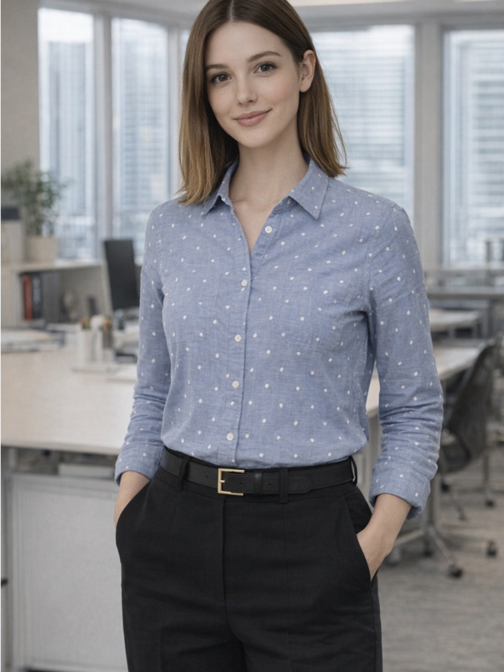 GAP Light Blue Shirt with White Dot Embroidery